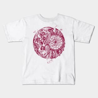 Burgundy Skull and Dreamcatcher Circle Kids T-Shirt